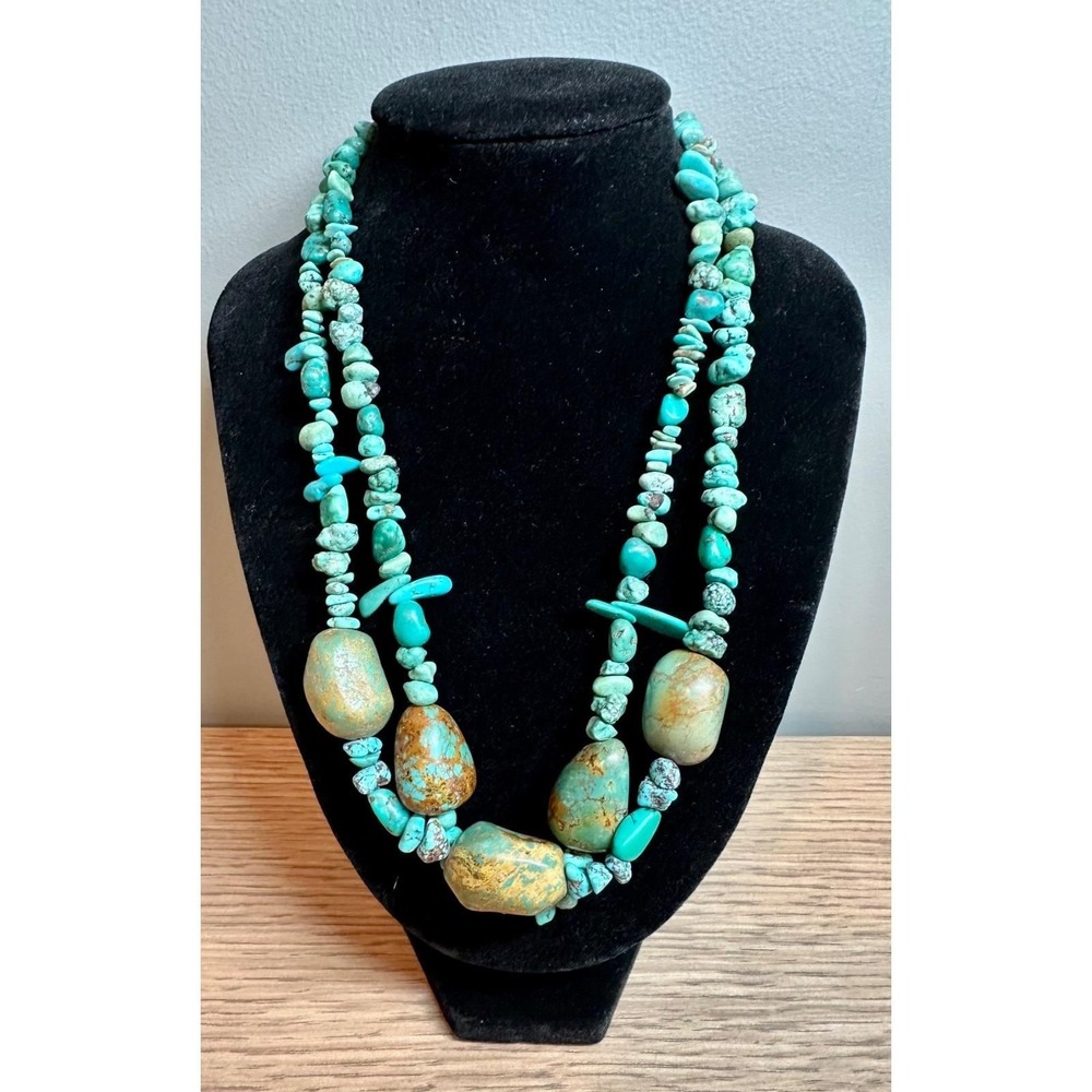 Multi Strand Turquoise Nugget Necklace Sterling Silver 925 Chunky 72g Statement